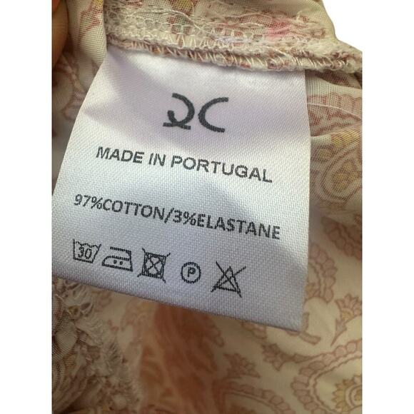 Quiet Culture Cotton Poplin Lounge Dress Pink Green Geometric Ruffle Trim NWT - Picture 6 of 6